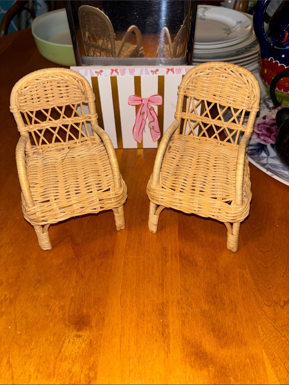 Handwoven Mini Wicker Accent Chairs - Natural Beige - Home Accents